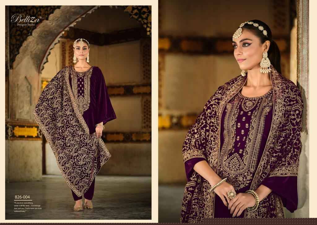 Nagina By Belliza 826-001 To 826-006 Series Beautiful Festive Suits Stylish Fancy Colorful Party Wear & Occasional Wear Pure Velvet Embroidered Dresses At Wholesale Price