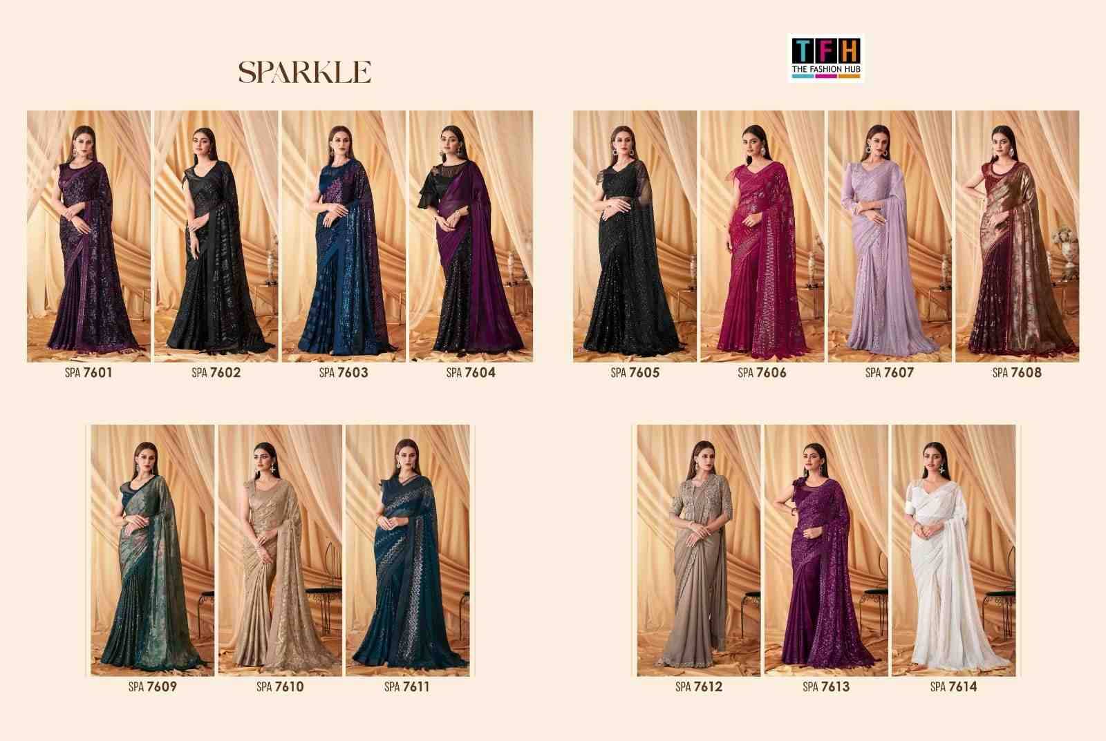 Sparkle Vol-4 By Tfh 7601 To 7614 Series Indian Traditional Wear Collection Beautiful Stylish Fancy Colorful Party Wear & Occasional Wear Soft Georgette Silk Sarees At Wholesale Price
