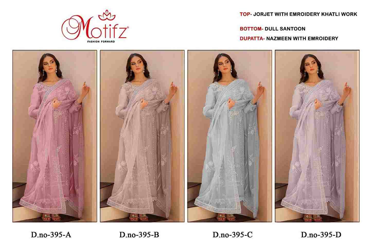 Motifz Hit Design 395 Colours By Motifz 395-A To 395-D Series Beautiful Pakistani Suits Stylish Fancy Colorful Casual Wear & Ethnic Wear Heavy Georgette Embroidered Dresses At Wholesale Price