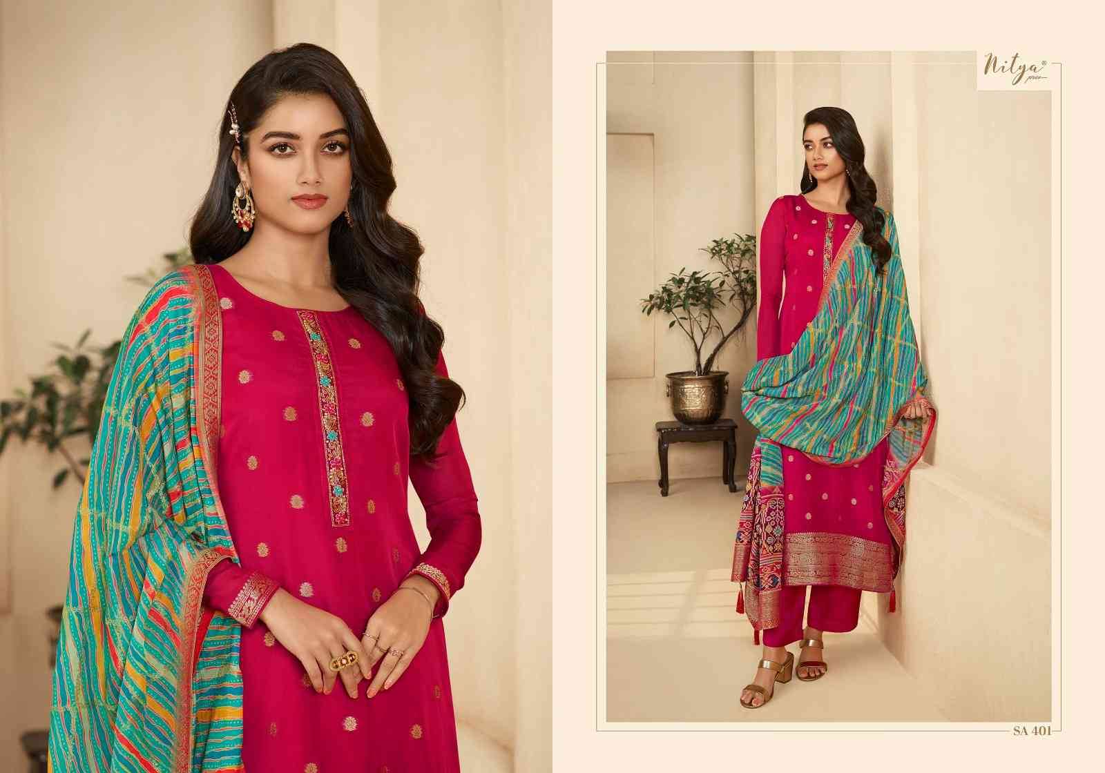 Sairaa Vol-4 By Lt Fabrics 401 To 406 Series Beautiful Stylish Festive Suits Fancy Colorful Casual Wear & Ethnic Wear & Ready To Wear Organza Jacqaurd With Work Dresses At Wholesale Price