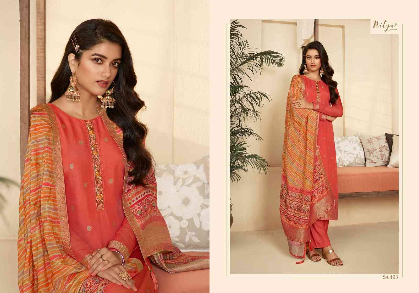 Sairaa Vol-4 By Lt Fabrics 401 To 406 Series Beautiful Stylish Festive Suits Fancy Colorful Casual Wear & Ethnic Wear & Ready To Wear Organza Jacqaurd With Work Dresses At Wholesale Price