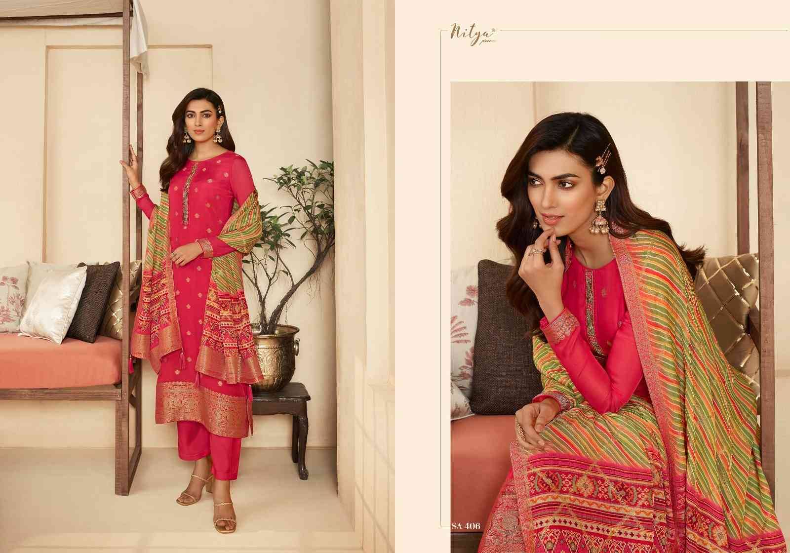 Sairaa Vol-4 By Lt Fabrics 401 To 406 Series Beautiful Stylish Festive Suits Fancy Colorful Casual Wear & Ethnic Wear & Ready To Wear Organza Jacqaurd With Work Dresses At Wholesale Price