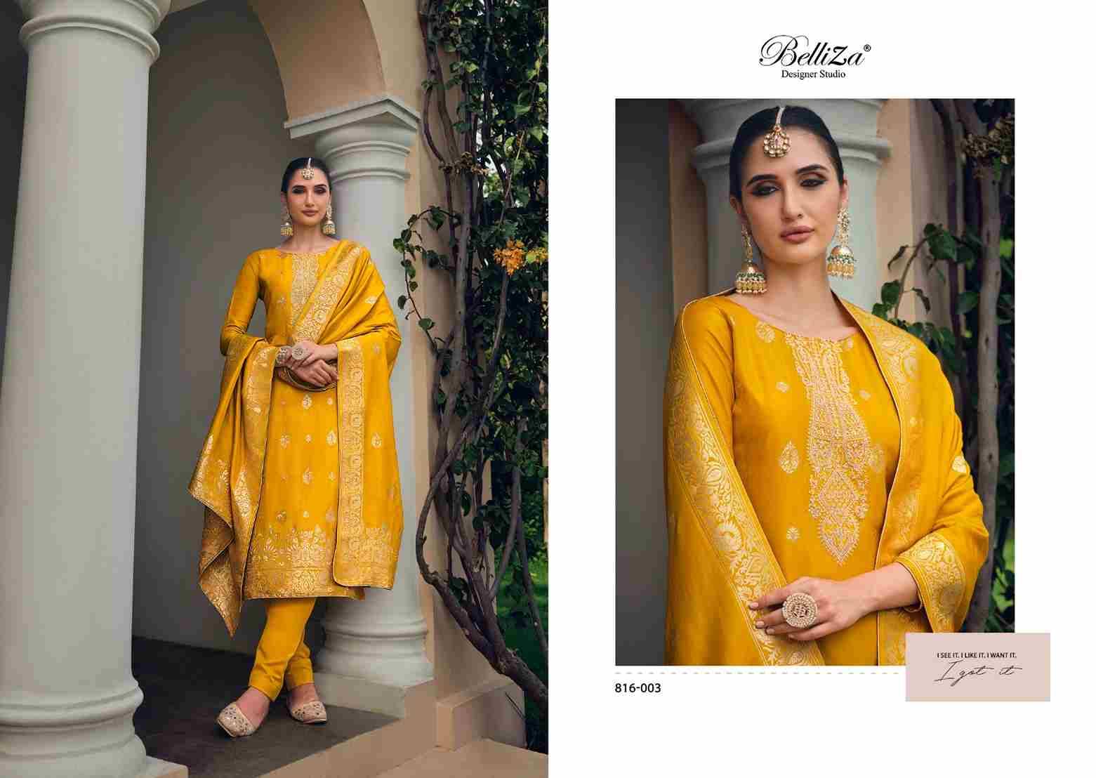 Lashkara By Belliza 816-001 To 816-006 Series Beautiful Suits Stylish Colorful Fancy Casual Wear & Ethnic Wear Pure Viscose Dola Jacqaurd Print Dresses At Wholesale Price