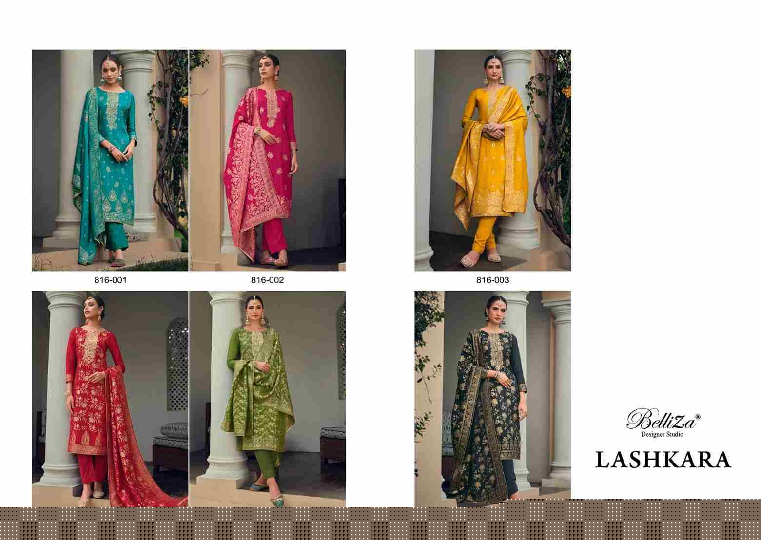 Lashkara By Belliza 816-001 To 816-006 Series Beautiful Suits Stylish Colorful Fancy Casual Wear & Ethnic Wear Pure Viscose Dola Jacqaurd Print Dresses At Wholesale Price