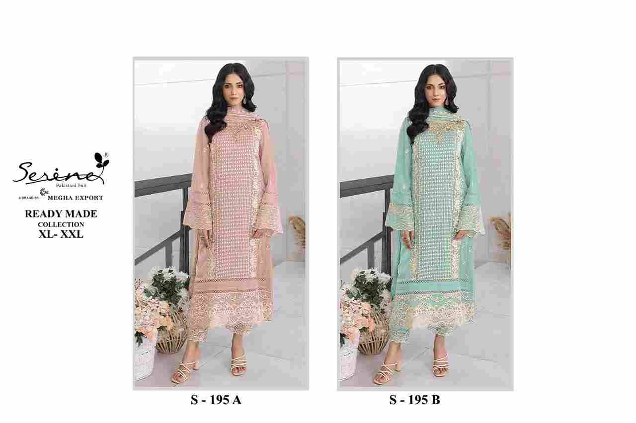 Serene Hit Design S-195 Colours By Serene S-195-A To S-195-B Series Pakistani Suits Beautiful Fancy Colorful Stylish Party Wear & Occasional Wear Faux Georgette With Embroidery Dresses At Wholesale Price