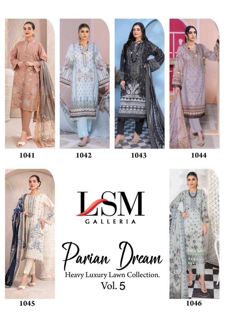 Parian Dream Vol-5 By Lsm Galleria 1041 To 1046 Series Beautiful Festive Suits Stylish Fancy Colorful Casual Wear & Ethnic Wear Pure Lawn Print Dresses At Wholesale Price