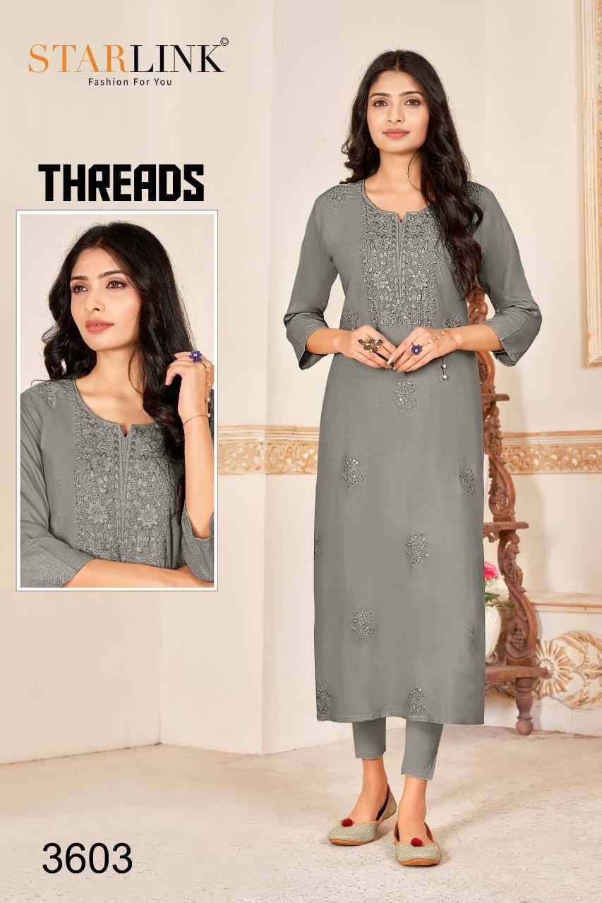 Threads By Starlink 3601 To 3612 Series Beautiful Stylish Fancy Colorful Casual Wear & Ethnic Wear Rayon With Work Kurtis At Wholesale Price