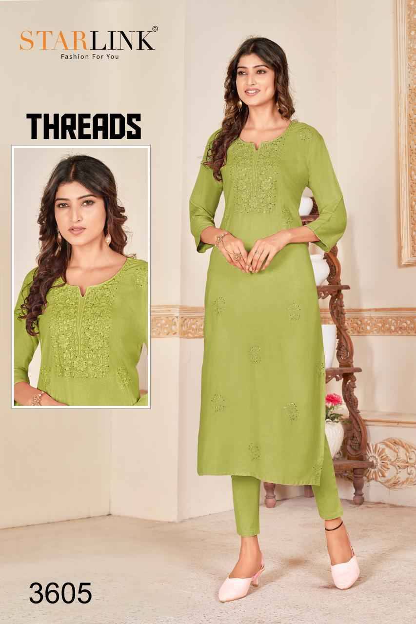 Threads By Starlink 3601 To 3612 Series Beautiful Stylish Fancy Colorful Casual Wear & Ethnic Wear Rayon With Work Kurtis At Wholesale Price