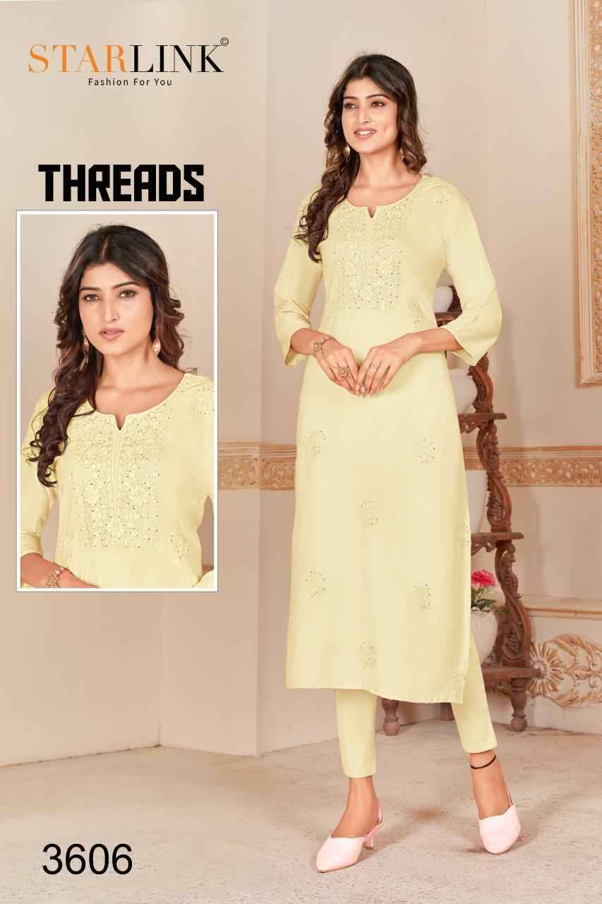 Threads By Starlink 3601 To 3612 Series Beautiful Stylish Fancy Colorful Casual Wear & Ethnic Wear Rayon With Work Kurtis At Wholesale Price