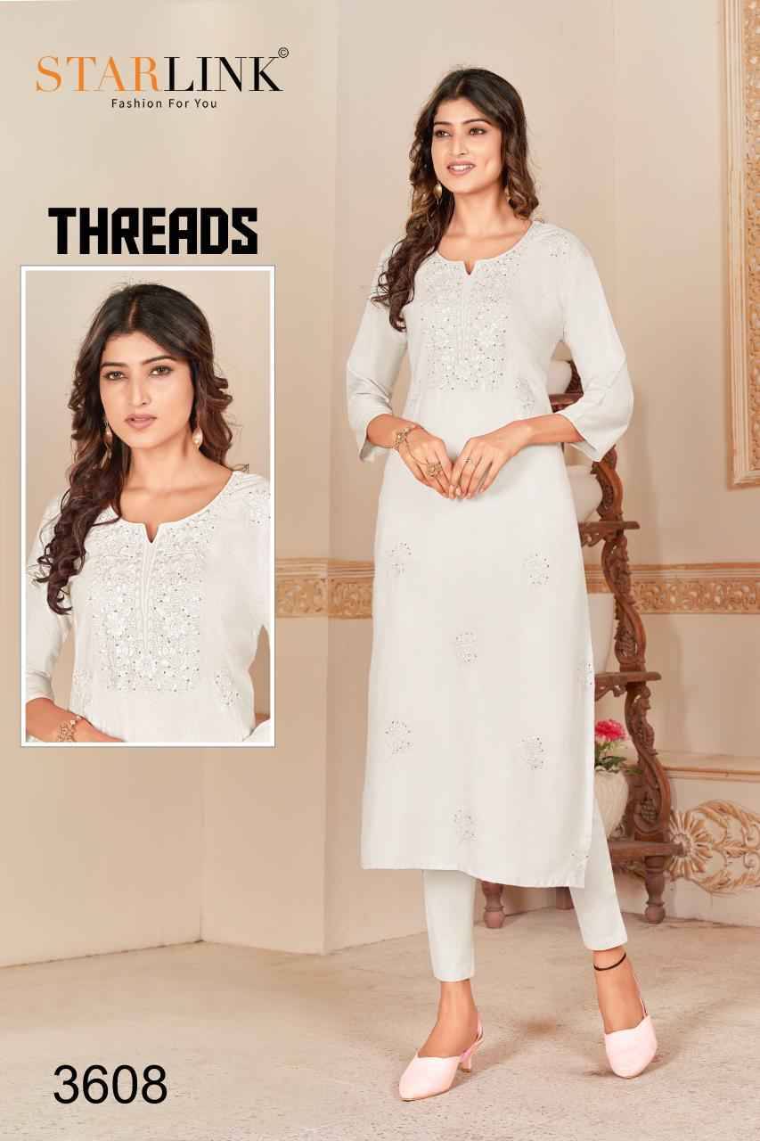Threads By Starlink 3601 To 3612 Series Beautiful Stylish Fancy Colorful Casual Wear & Ethnic Wear Rayon With Work Kurtis At Wholesale Price