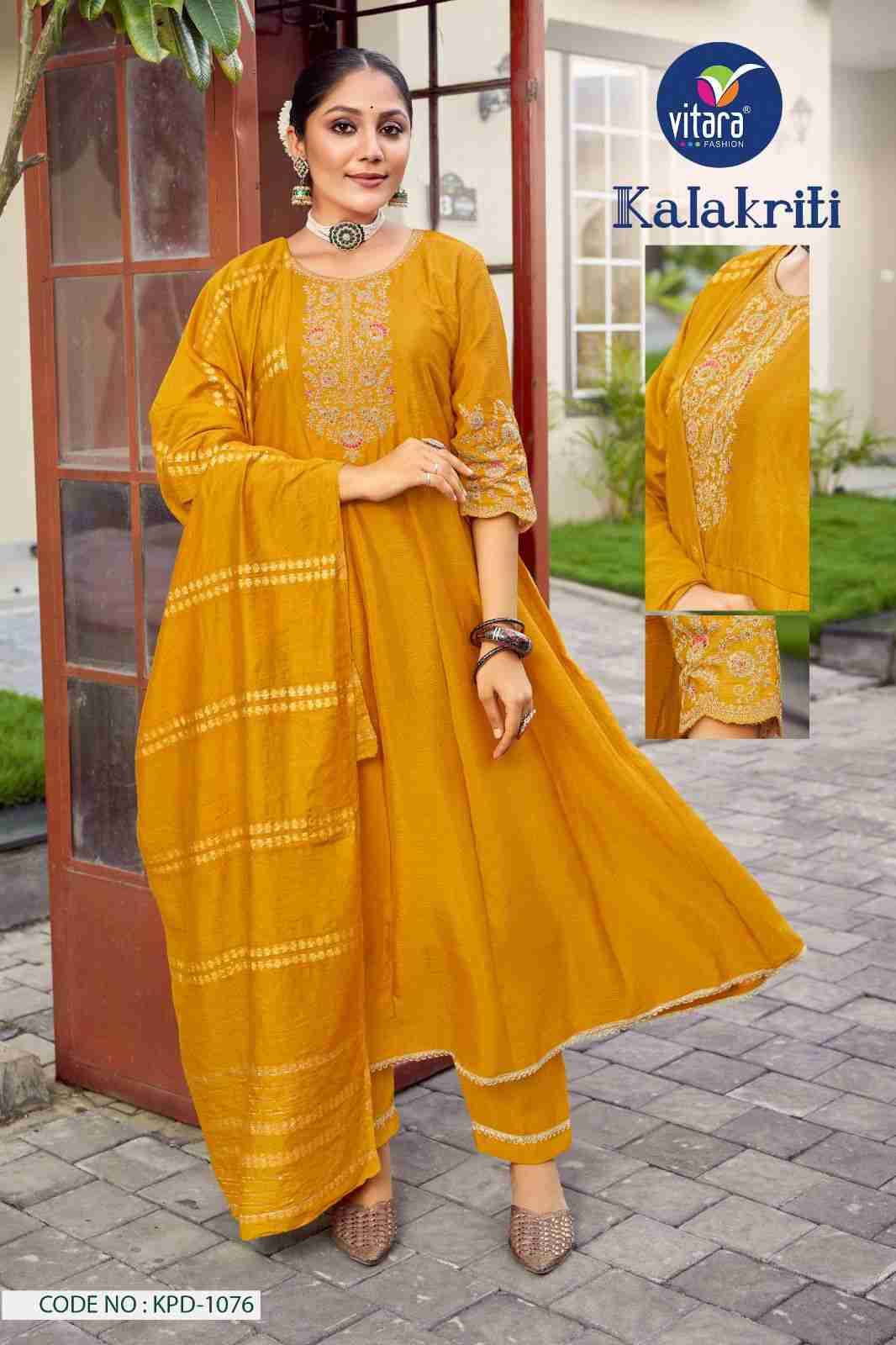 Kalakriti By Vitara 1076 To 1079 Series Beautiful Festive Suits Colorful Stylish Fancy Casual Wear & Ethnic Wear Chinnon Embroidered Dresses At Wholesale Price