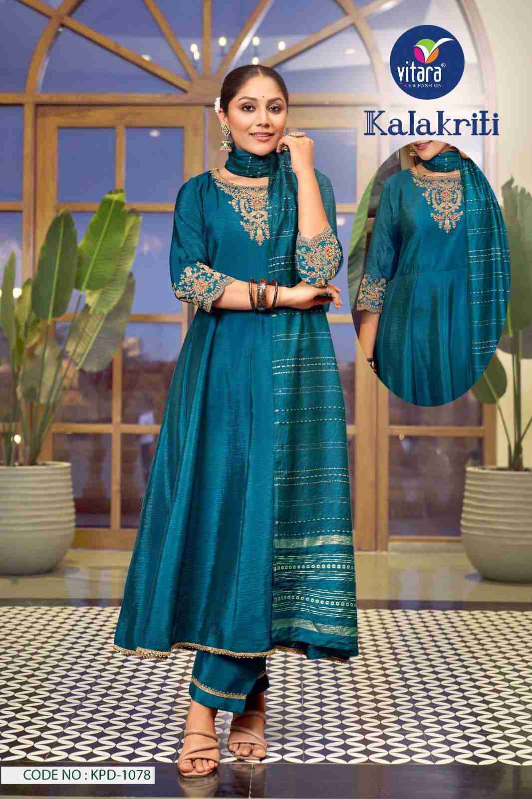Kalakriti By Vitara 1076 To 1079 Series Beautiful Festive Suits Colorful Stylish Fancy Casual Wear & Ethnic Wear Chinnon Embroidered Dresses At Wholesale Price