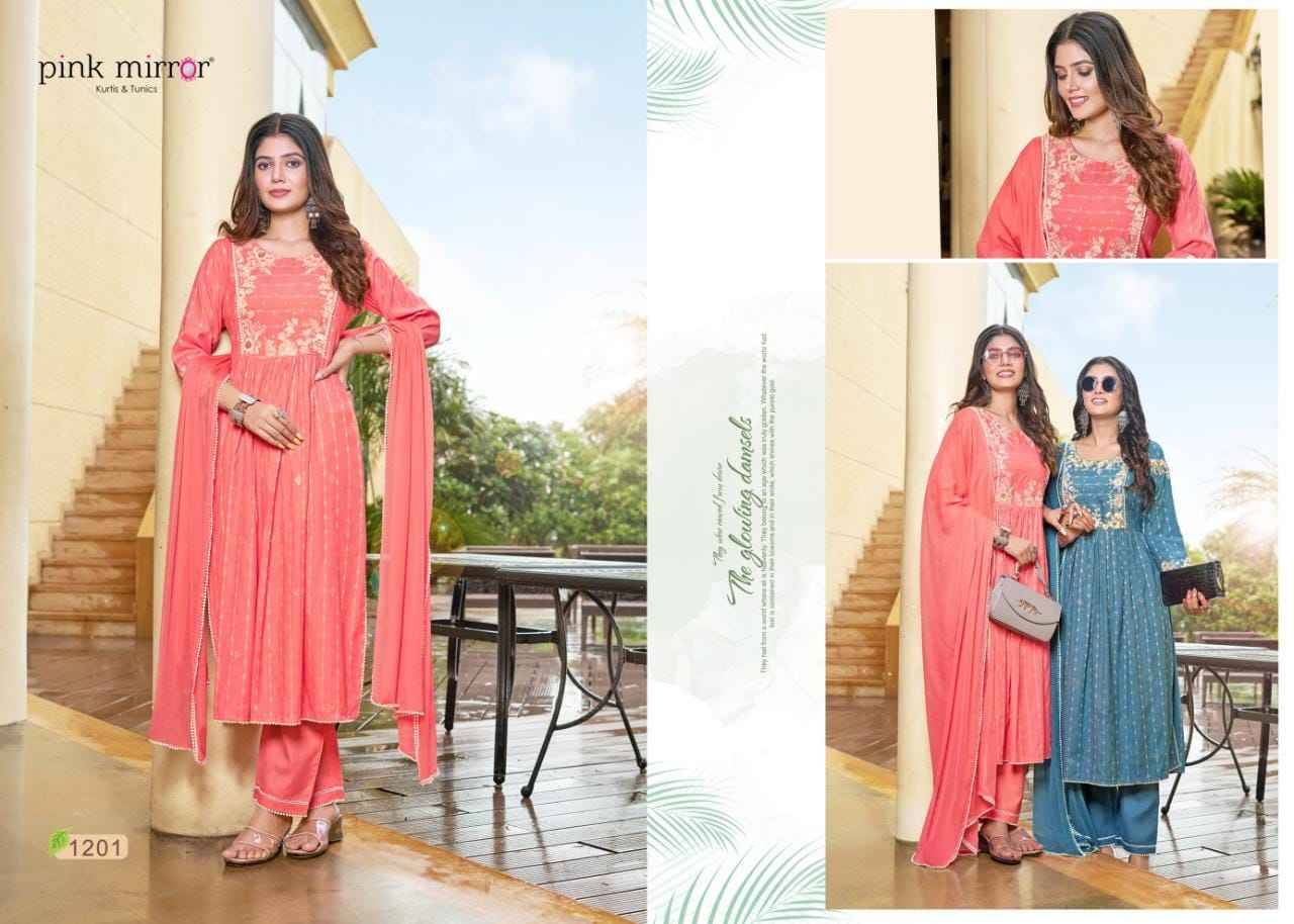 Artistic By Pink Mirror 1201 To 1204 Series Beautiful Festive Suits Colorful Stylish Fancy Casual Wear & Ethnic Wear Viscose Embroidered Dresses At Wholesale Price