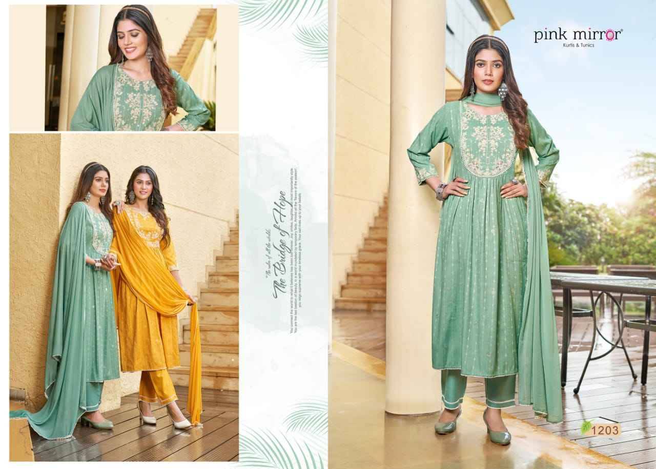 Artistic By Pink Mirror 1201 To 1204 Series Beautiful Festive Suits Colorful Stylish Fancy Casual Wear & Ethnic Wear Viscose Embroidered Dresses At Wholesale Price