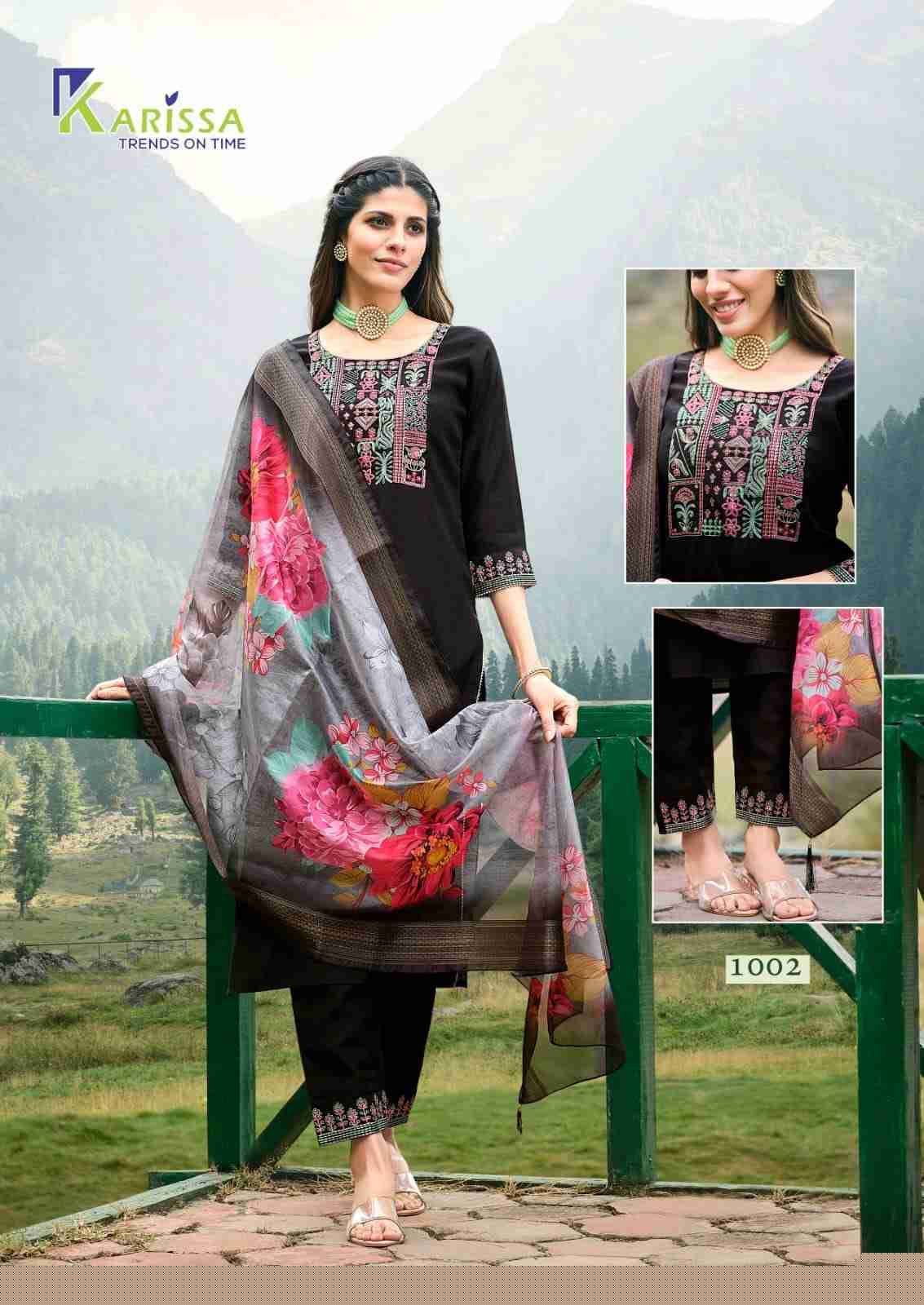 Florence By Karissa 1001 To 1004 Series Beautiful Festive Suits Colorful Stylish Fancy Casual Wear & Ethnic Wear Pure Viscose Silk Embroidered Dresses At Wholesale Price