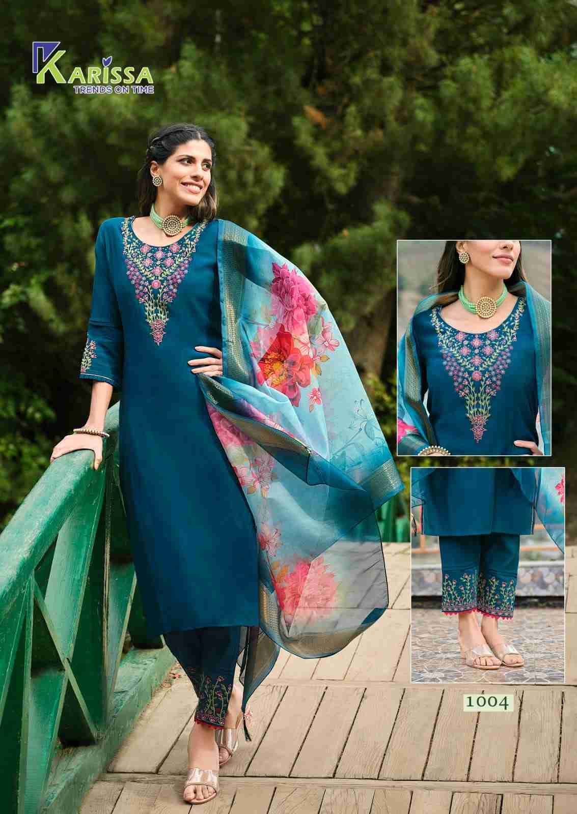 Florence By Karissa 1001 To 1004 Series Beautiful Festive Suits Colorful Stylish Fancy Casual Wear & Ethnic Wear Pure Viscose Silk Embroidered Dresses At Wholesale Price