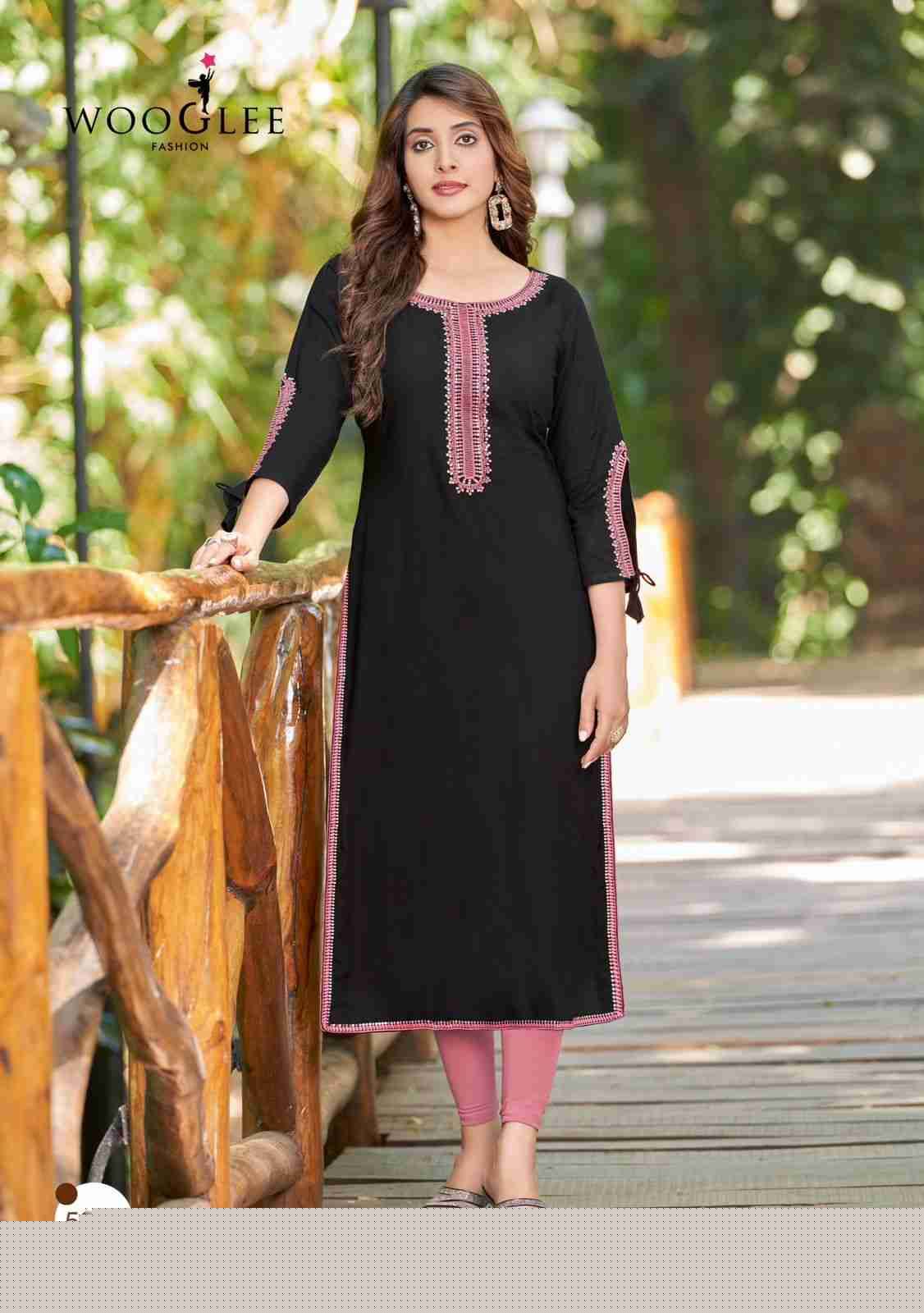 Shloka By Wooglee 5001 To 5006 Series Beautiful Stylish Fancy Colorful Casual Wear & Ethnic Wear & Ready To Wear Heavy Rayon Embroidered Kurtis At Wholesale Price