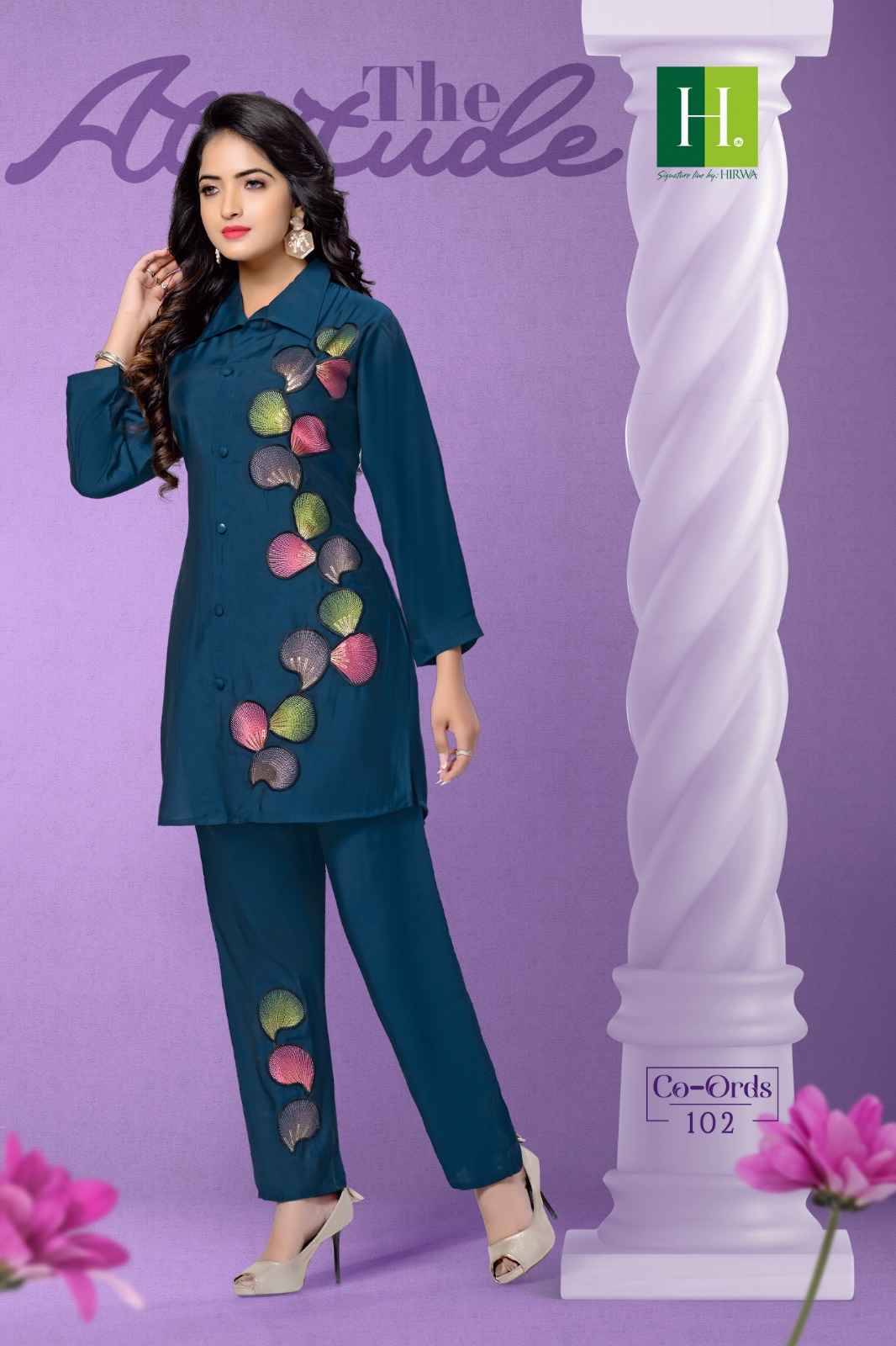 Co-Ords By Hirwa 101 To 106 Series Designer Stylish Fancy Colorful Beautiful Party Wear & Ethnic Wear Collection Roman Silk Print Co-Ord Sets At Wholesale Price