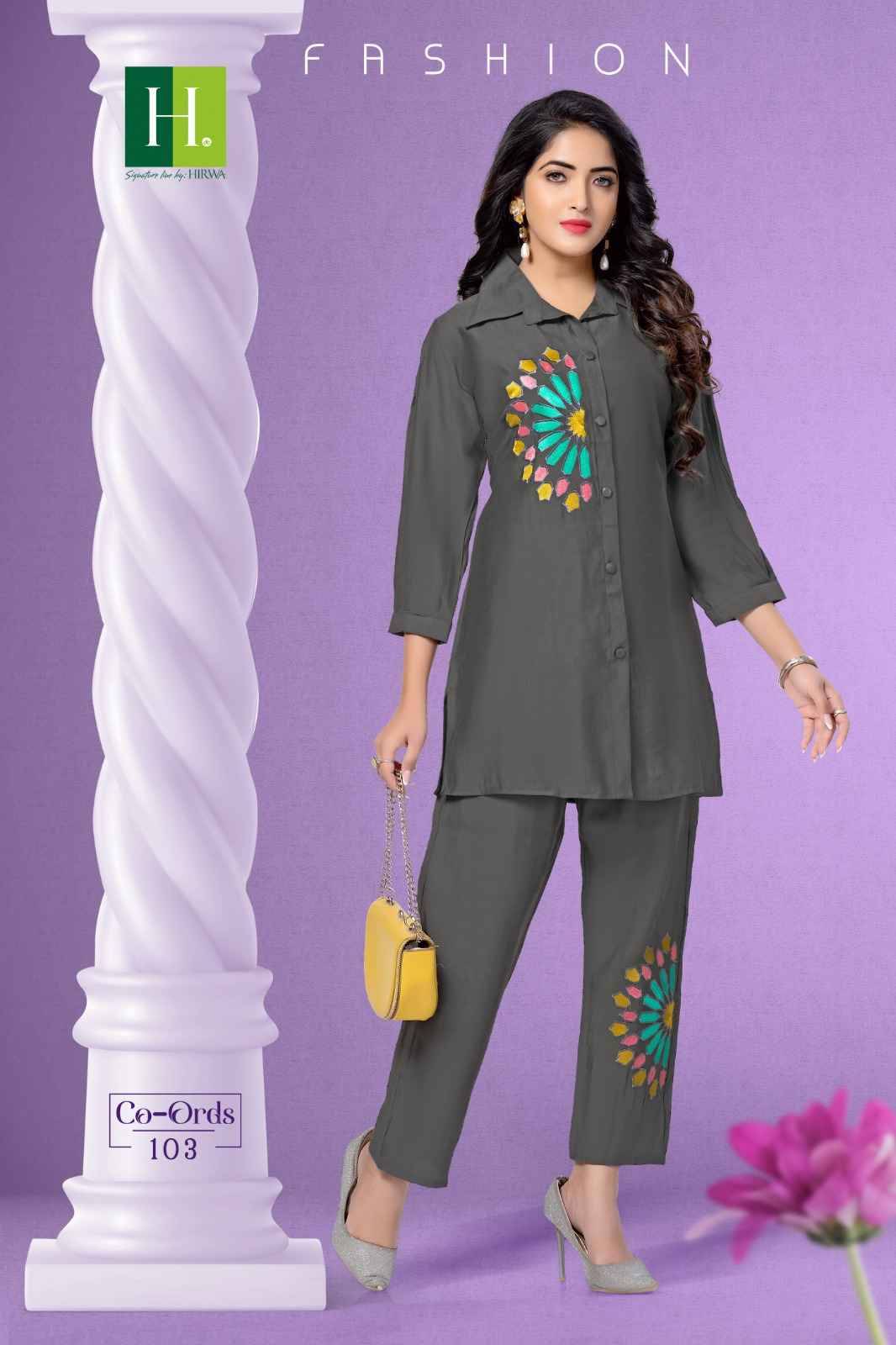 Co-Ords By Hirwa 101 To 106 Series Designer Stylish Fancy Colorful Beautiful Party Wear & Ethnic Wear Collection Roman Silk Print Co-Ord Sets At Wholesale Price