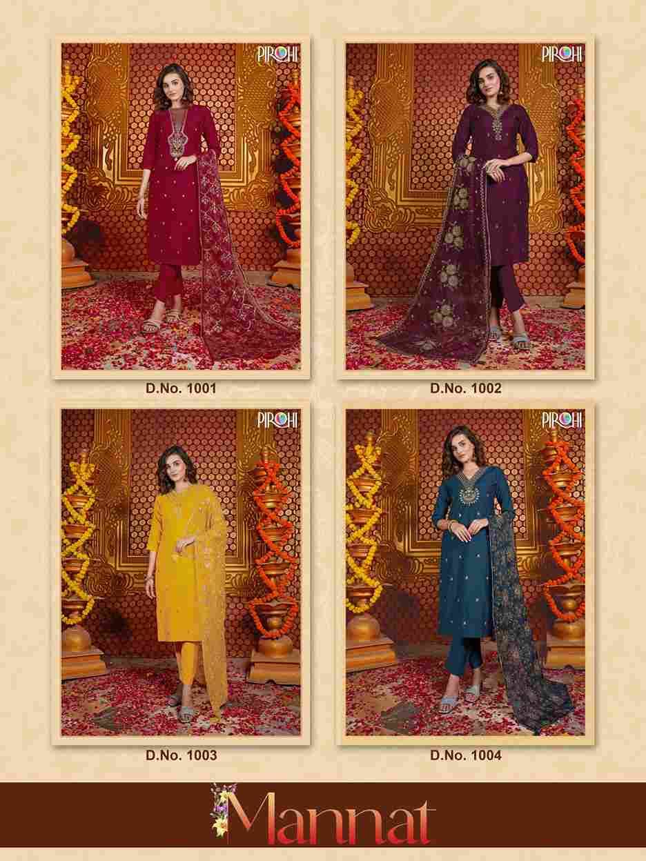 Mannat By Pirohi 1001 To 1004 Series Festive Suits Beautiful Fancy Colorful Stylish Party Wear & Occasional Wear Dola Silk Embroidered Dresses At Wholesale Price