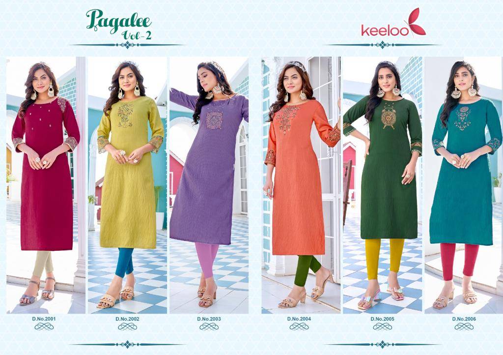 Pagalee Vol-2 By Keeloo 2001 To 2006 Series Beautiful Stylish Fancy Colorful Casual Wear & Ethnic Wear & Ready To Wear Viscose Silk With Work Kurtis At Wholesale Price