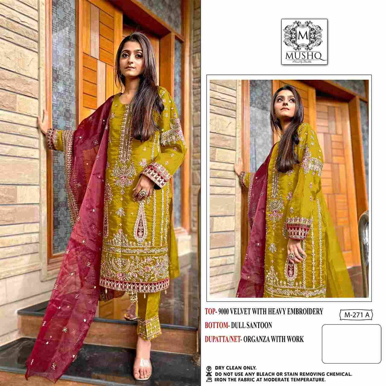 Mushq Hit Design 271 Colours By Mushq 271-A To 271-D Series Beautiful Pakistani Suits Stylish Fancy Colorful Party Wear & Occasional Wear Velvet Embroidered Dresses At Wholesale Price