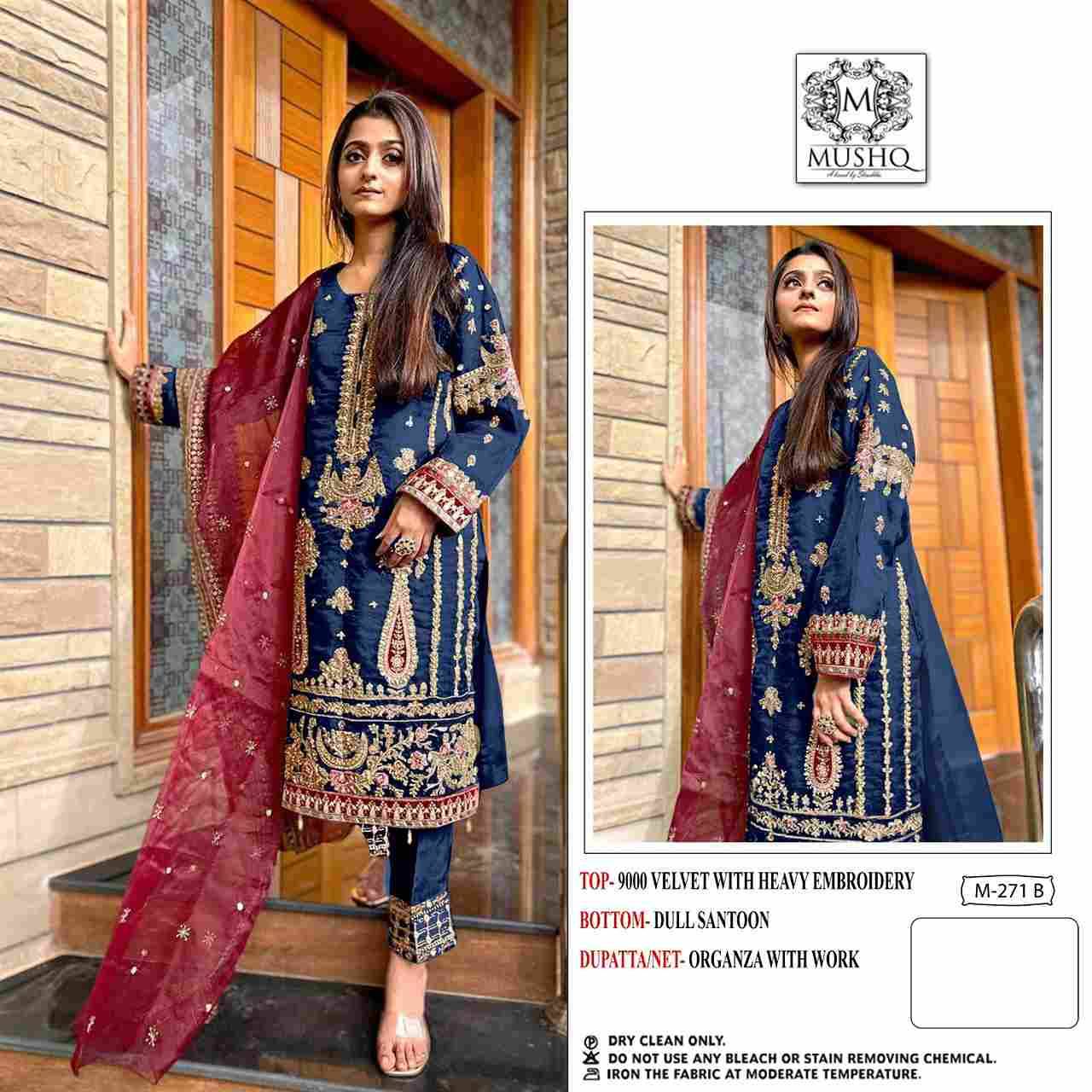 Mushq Hit Design 271 Colours By Mushq 271-A To 271-D Series Beautiful Pakistani Suits Stylish Fancy Colorful Party Wear & Occasional Wear Velvet Embroidered Dresses At Wholesale Price