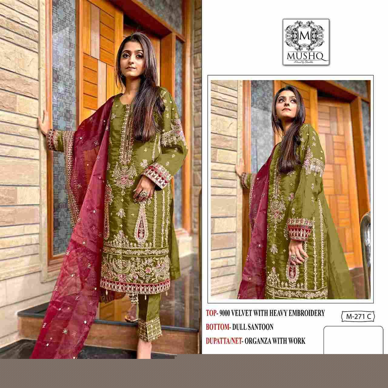 Mushq Hit Design 271 Colours By Mushq 271-A To 271-D Series Beautiful Pakistani Suits Stylish Fancy Colorful Party Wear & Occasional Wear Velvet Embroidered Dresses At Wholesale Price