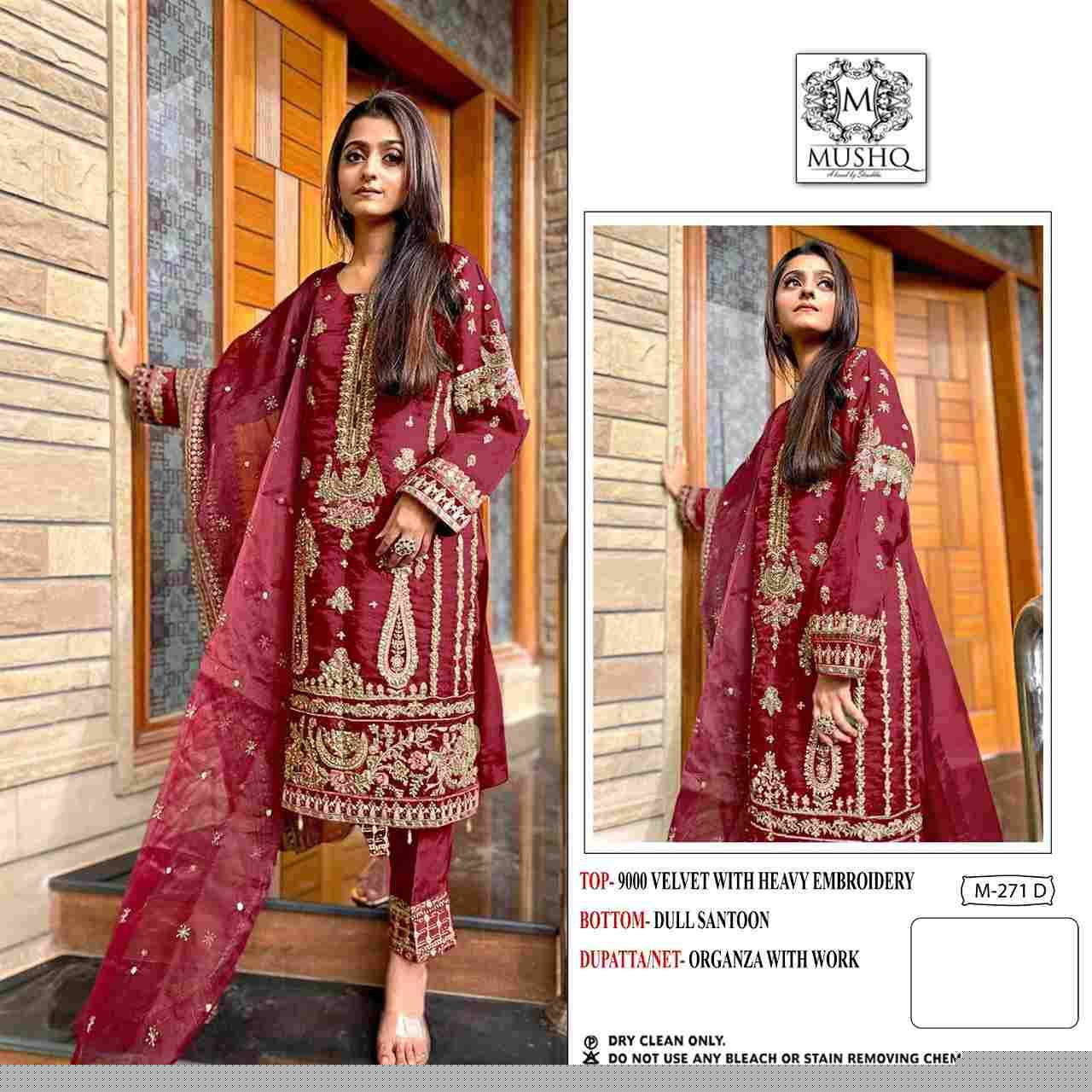 Mushq Hit Design 271 Colours By Mushq 271-A To 271-D Series Beautiful Pakistani Suits Stylish Fancy Colorful Party Wear & Occasional Wear Velvet Embroidered Dresses At Wholesale Price