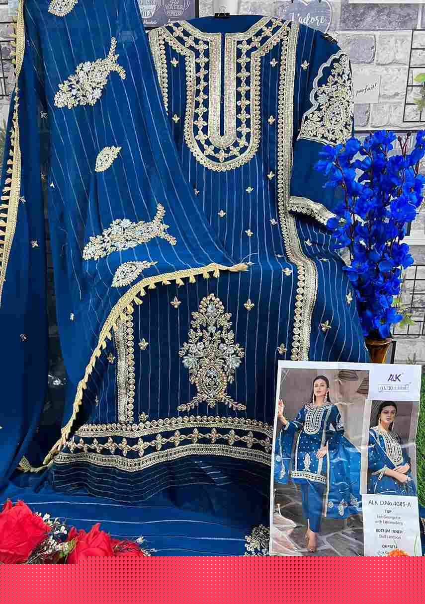 Elaf By Al Khushbu 4085-A To 4085-D Series Beautiful Pakistani Suits Stylish Fancy Colorful Party Wear & Occasional Wear Faux Georgette Embroidered Dresses At Wholesale Price