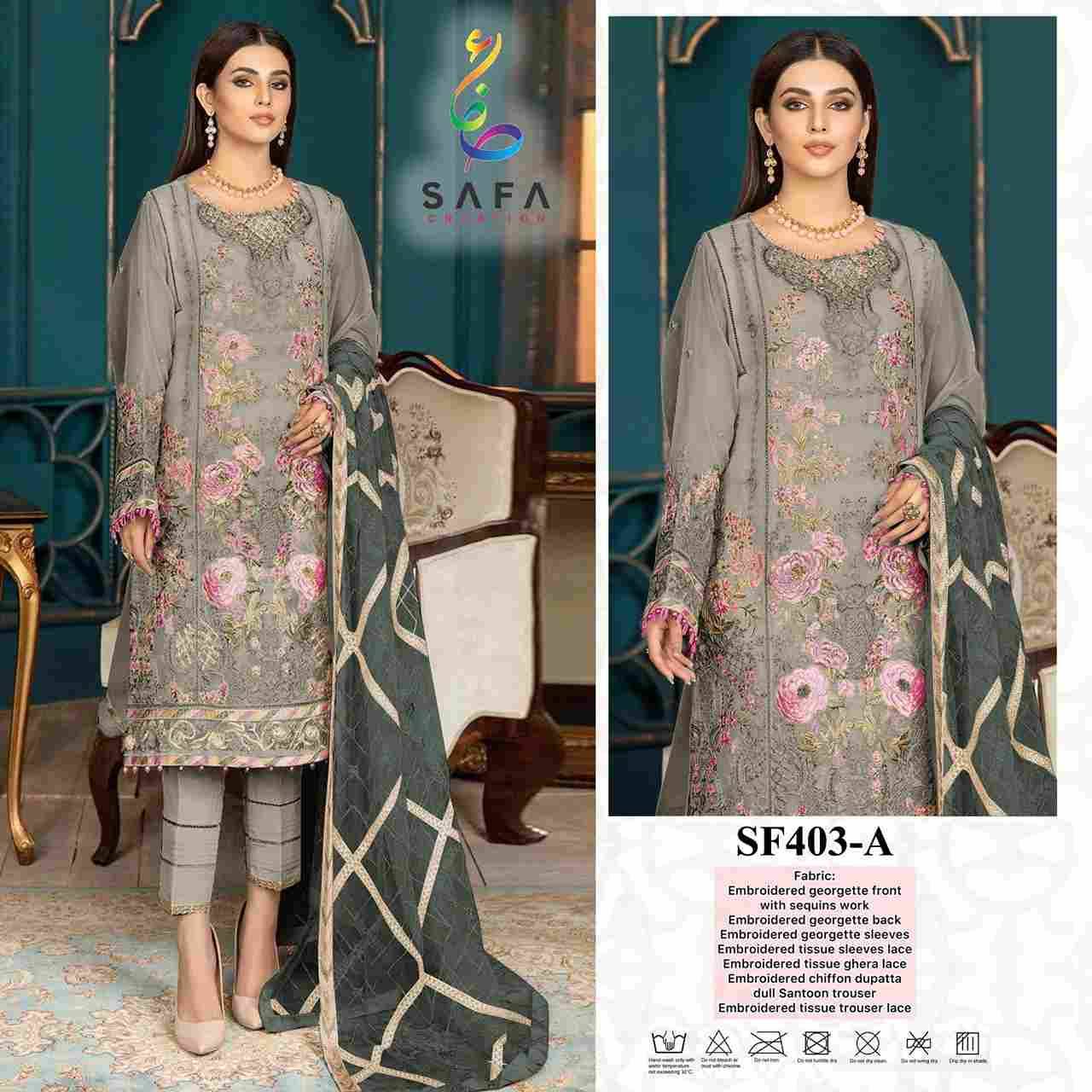SF-403 Colours By Safa Creation 403-A To 403-D Series Beautiful Pakistani Suits Colorful Stylish Fancy Casual Wear & Ethnic Wear Faux Georgette Embroidered Dresses At Wholesale Price
