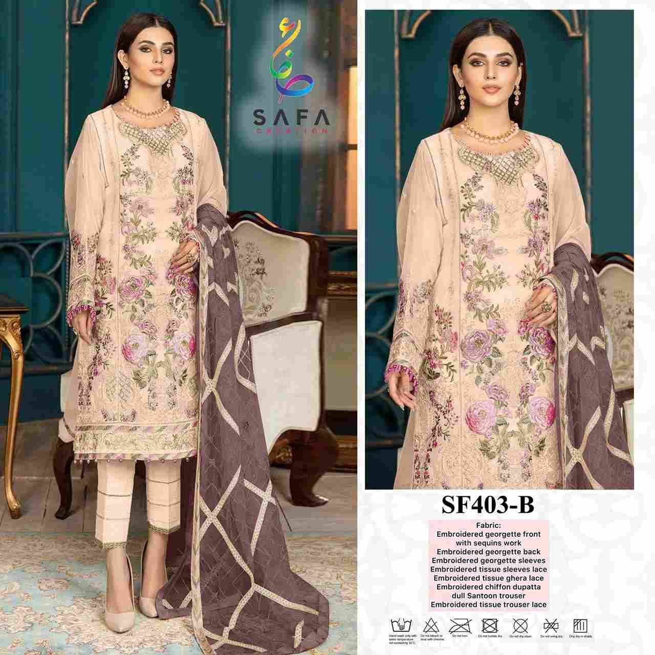 SF-403 Colours By Safa Creation 403-A To 403-D Series Beautiful Pakistani Suits Colorful Stylish Fancy Casual Wear & Ethnic Wear Faux Georgette Embroidered Dresses At Wholesale Price