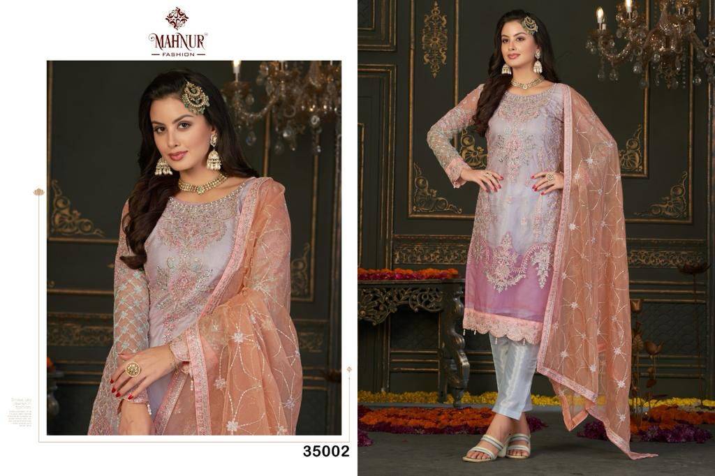 Mahnur Vol-35 By Mahnur Fashion 35001 To 35002 Series Designer Pakistani Suits Beautiful Fancy Colorful Stylish Party Wear & Occasional Wear Organza Embroidered Dresses At Wholesale Price