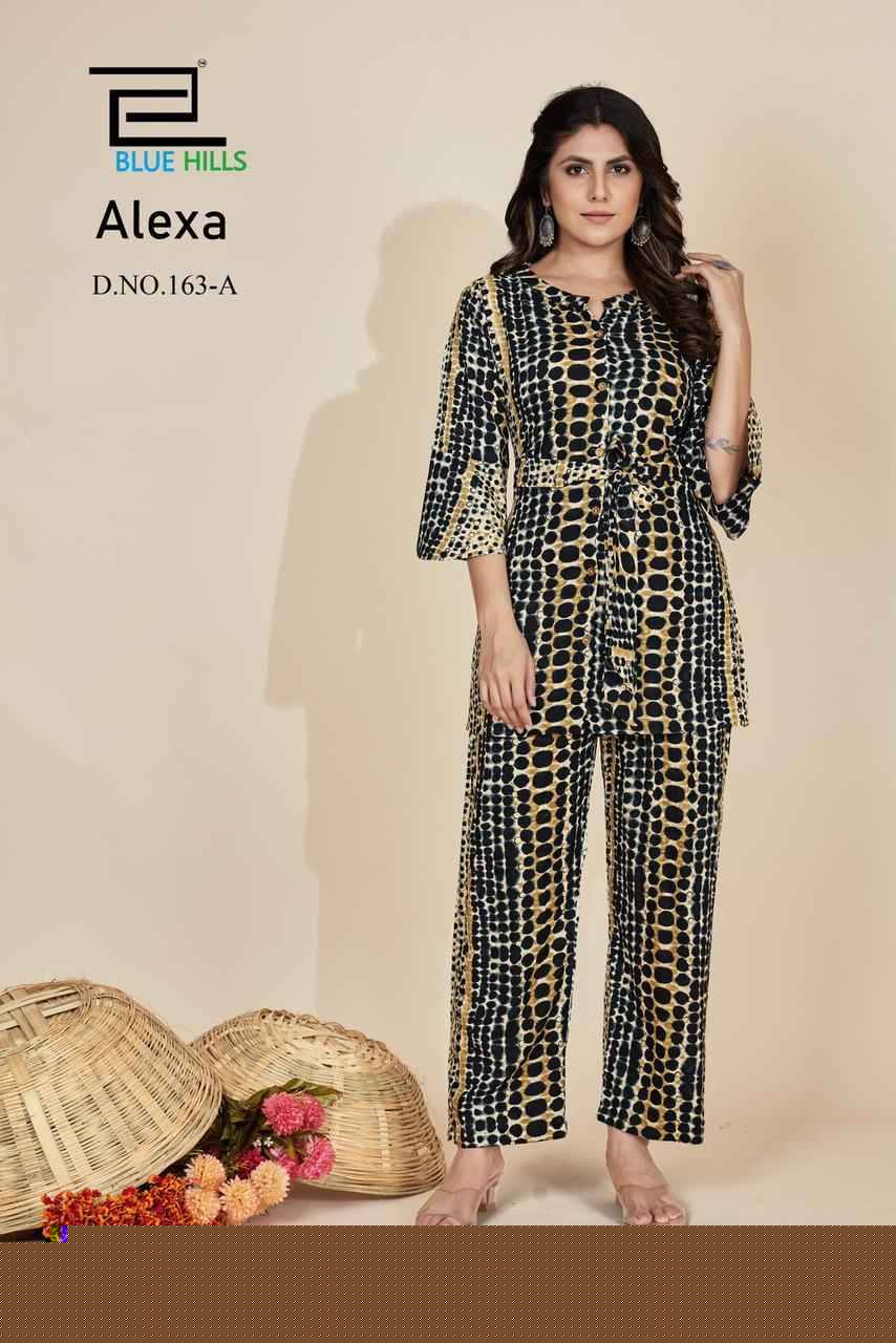 Alexa By Blue Hills 163-A To 163-D Series Designer Stylish Fancy Colorful Beautiful Party Wear & Ethnic Wear Collection Rayon Print Co-Ord At Wholesale Price