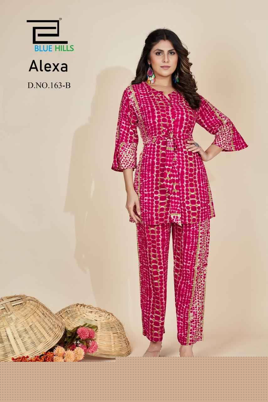 Alexa By Blue Hills 163-A To 163-D Series Designer Stylish Fancy Colorful Beautiful Party Wear & Ethnic Wear Collection Rayon Print Co-Ord At Wholesale Price
