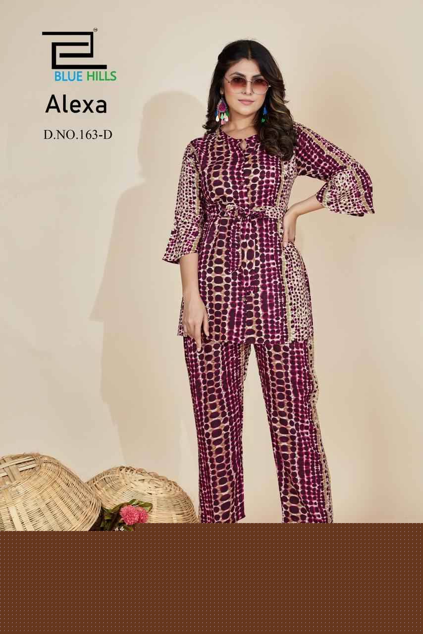 Alexa By Blue Hills 163-A To 163-D Series Designer Stylish Fancy Colorful Beautiful Party Wear & Ethnic Wear Collection Rayon Print Co-Ord At Wholesale Price