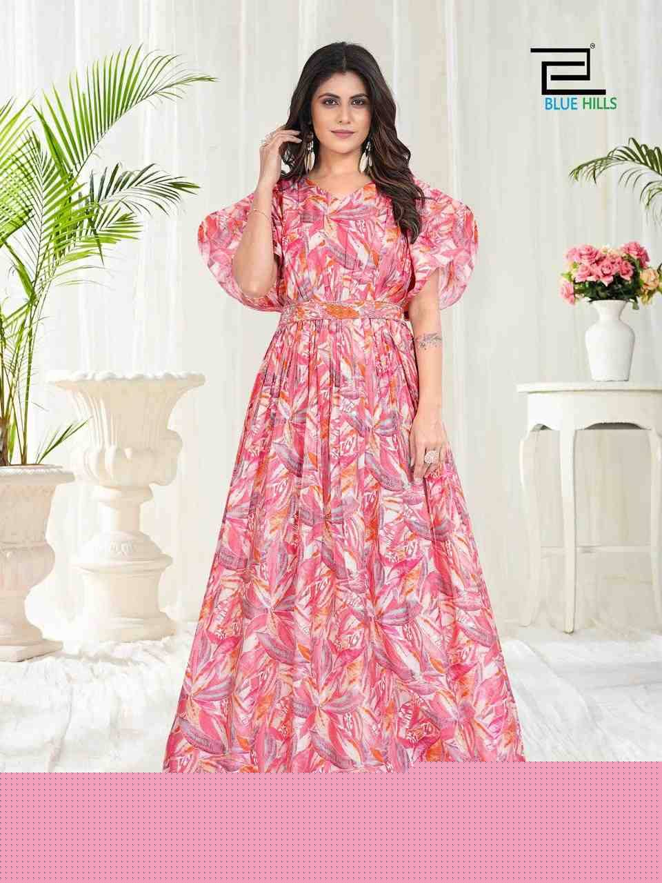 Milk By Blue Hills 1001 To 1005 Series Beautiful Stylish Fancy Colorful Casual Wear & Ethnic Wear Chanderi Print Gowns At Wholesale Price