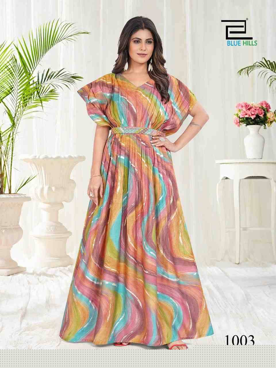 Milk By Blue Hills 1001 To 1005 Series Beautiful Stylish Fancy Colorful Casual Wear & Ethnic Wear Chanderi Print Gowns At Wholesale Price