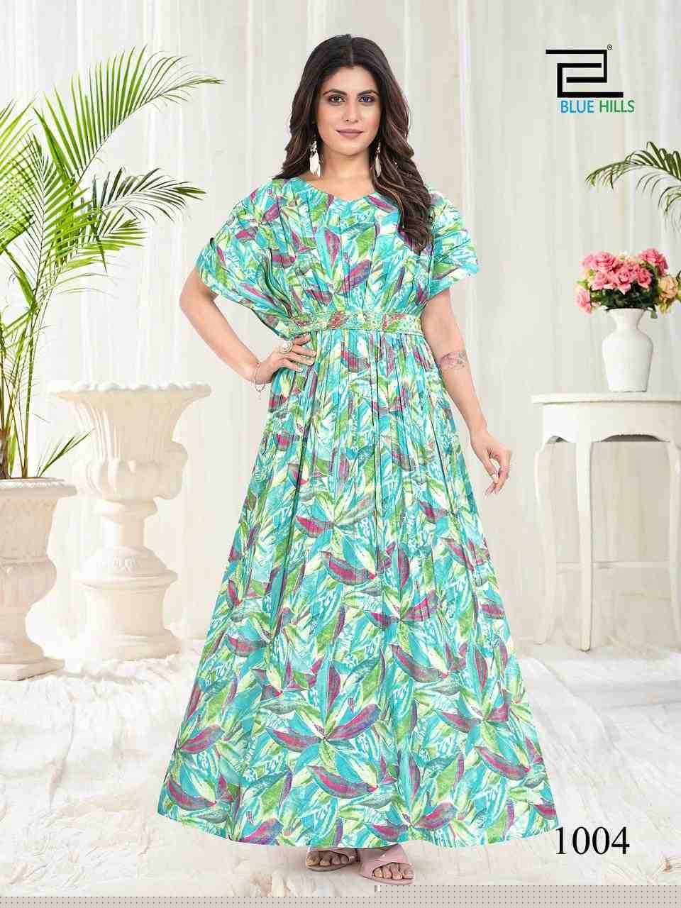 Milk By Blue Hills 1001 To 1005 Series Beautiful Stylish Fancy Colorful Casual Wear & Ethnic Wear Chanderi Print Gowns At Wholesale Price