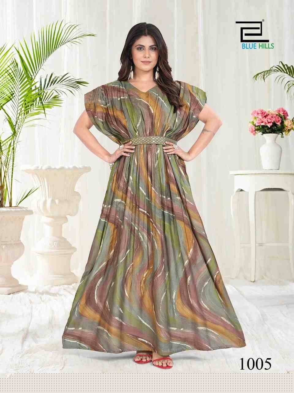Milk By Blue Hills 1001 To 1005 Series Beautiful Stylish Fancy Colorful Casual Wear & Ethnic Wear Chanderi Print Gowns At Wholesale Price