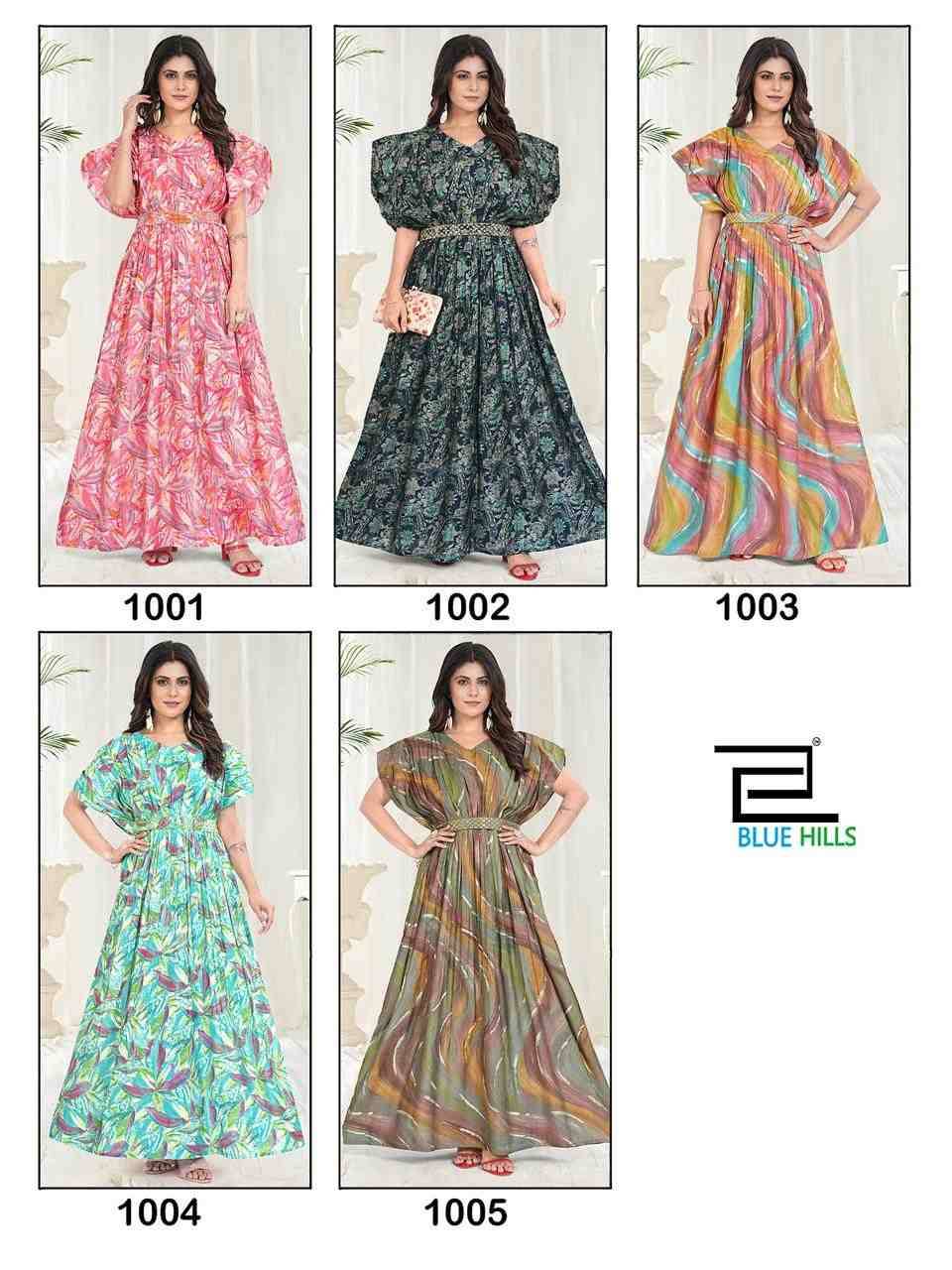 Milk By Blue Hills 1001 To 1005 Series Beautiful Stylish Fancy Colorful Casual Wear & Ethnic Wear Chanderi Print Gowns At Wholesale Price