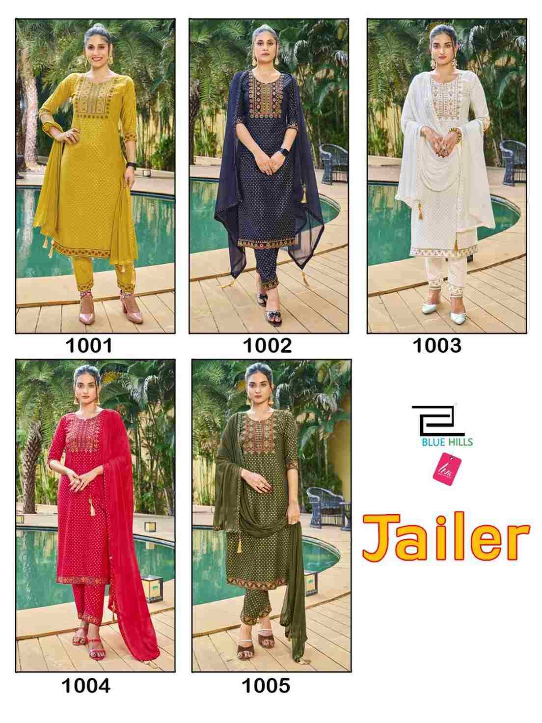 Jailer By Blue Hills 1001 To 1005 Series Beautiful Festive Suits Colorful Stylish Fancy Casual Wear & Ethnic Wear Rayon Foil Dresses At Wholesale Price