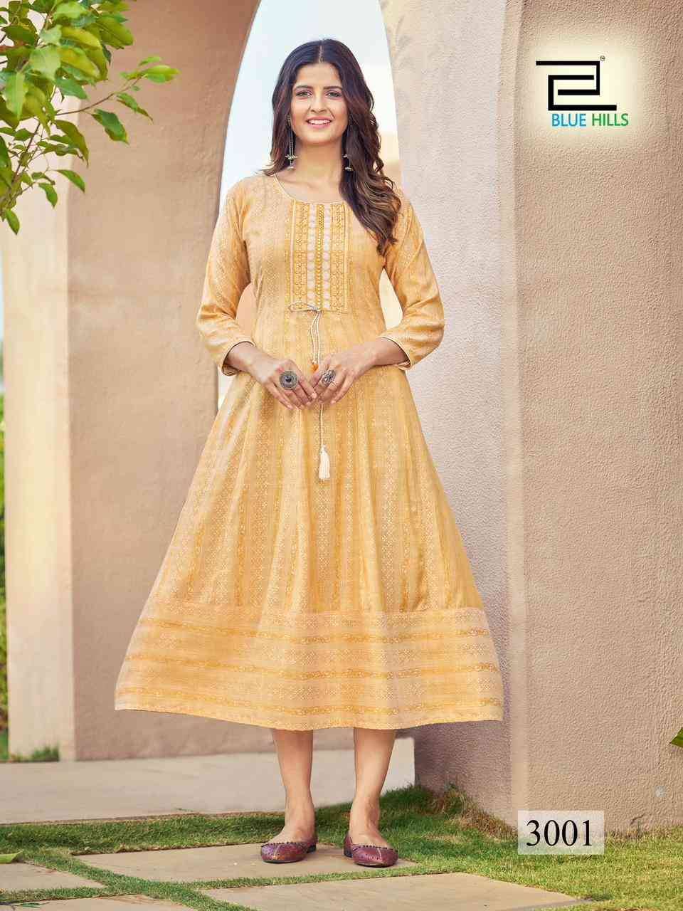 Milky Bar Vol-3 By Blue Hills 3001 To 3004 Series Beautiful Stylish Fancy Colorful Casual Wear & Ethnic Wear Rayon Jacqaurd Gowns At Wholesale Price
