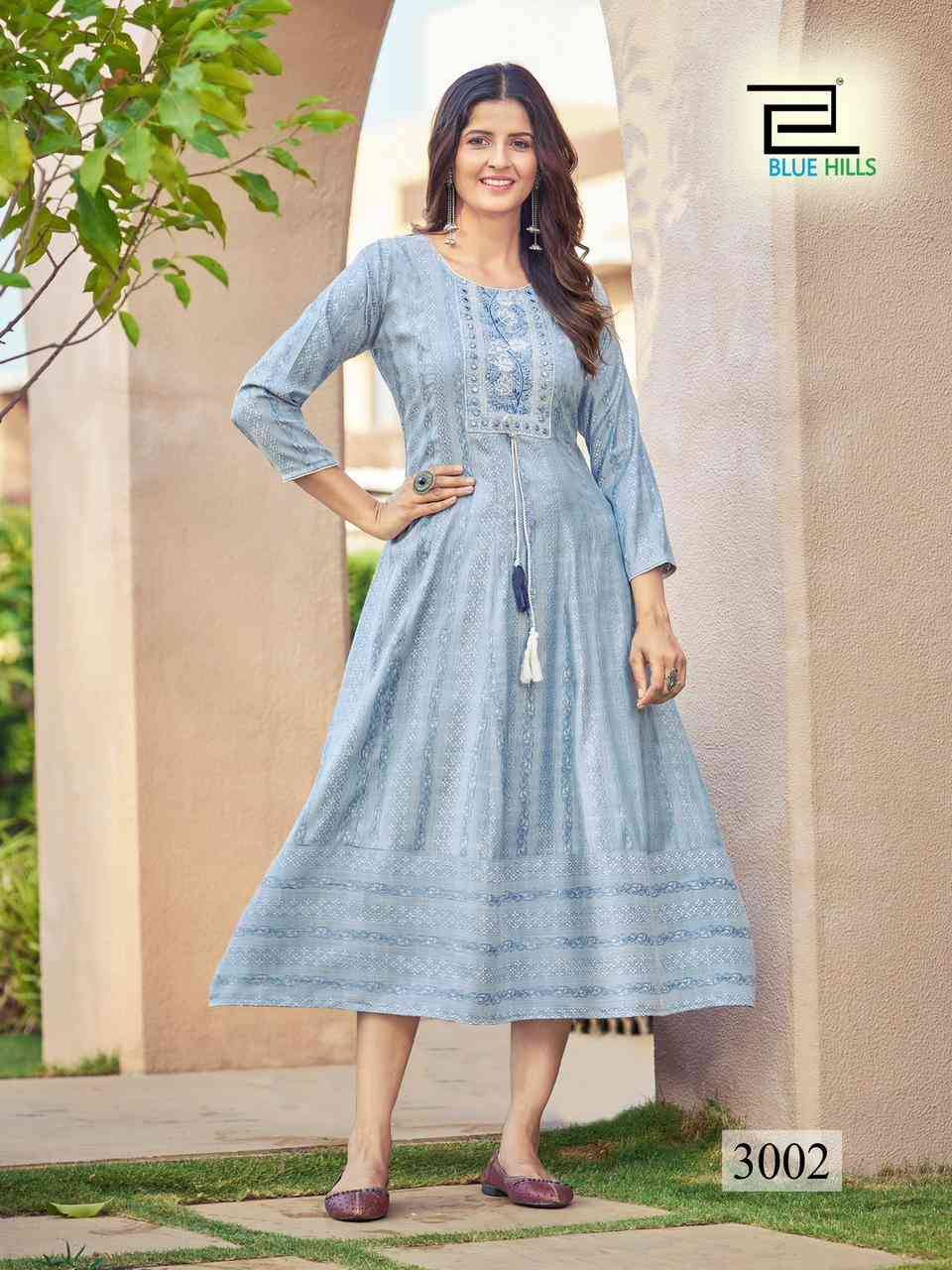 Milky Bar Vol-3 By Blue Hills 3001 To 3004 Series Beautiful Stylish Fancy Colorful Casual Wear & Ethnic Wear Rayon Jacqaurd Gowns At Wholesale Price