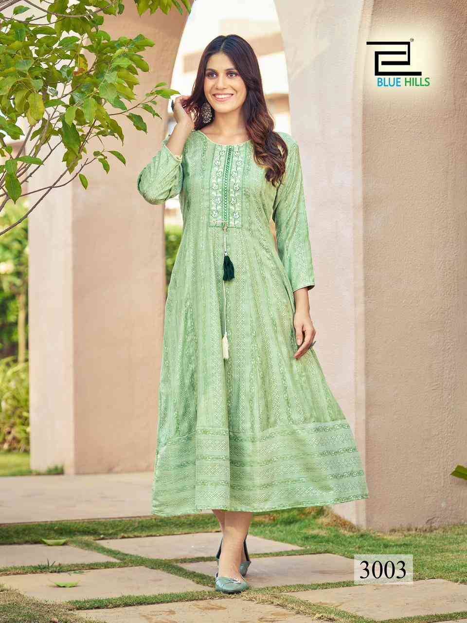 Milky Bar Vol-3 By Blue Hills 3001 To 3004 Series Beautiful Stylish Fancy Colorful Casual Wear & Ethnic Wear Rayon Jacqaurd Gowns At Wholesale Price