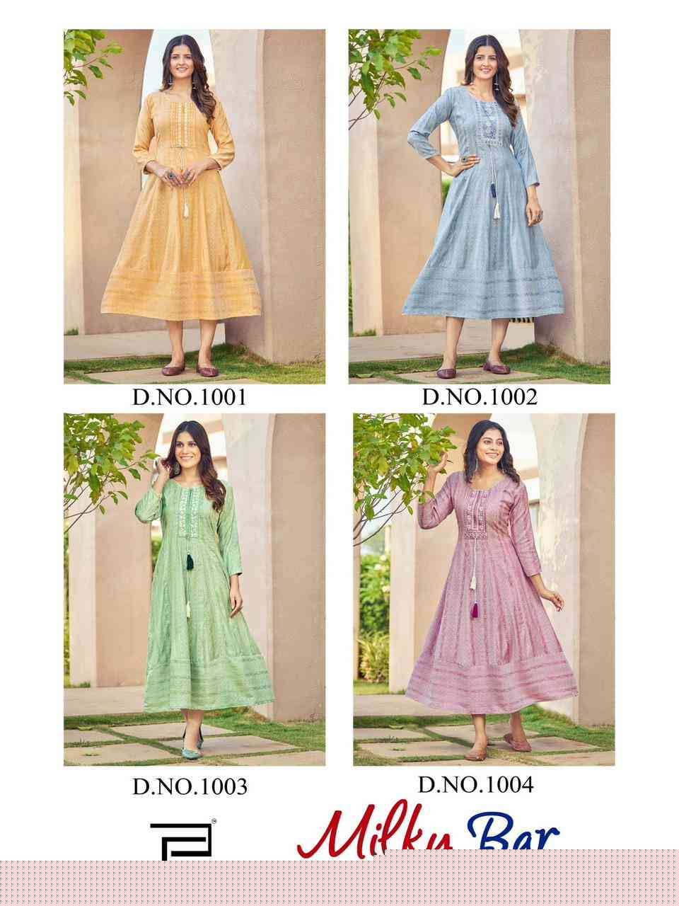 Milky Bar Vol-3 By Blue Hills 3001 To 3004 Series Beautiful Stylish Fancy Colorful Casual Wear & Ethnic Wear Rayon Jacqaurd Gowns At Wholesale Price