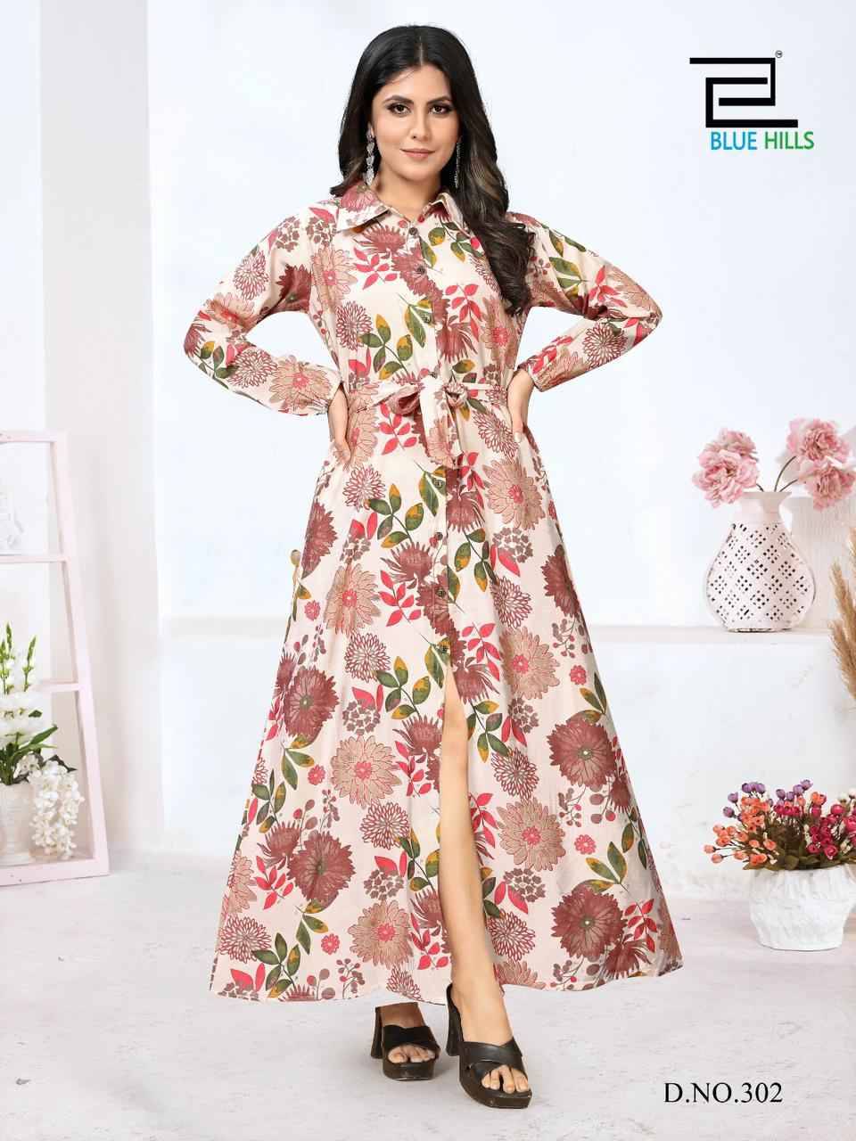 Rochelle Vol-3 By Blue Hills 301 To 303 Series Beautiful Stylish Fancy Colorful Casual Wear & Ethnic Wear Modal Chanderi Print Gowns At Wholesale Price