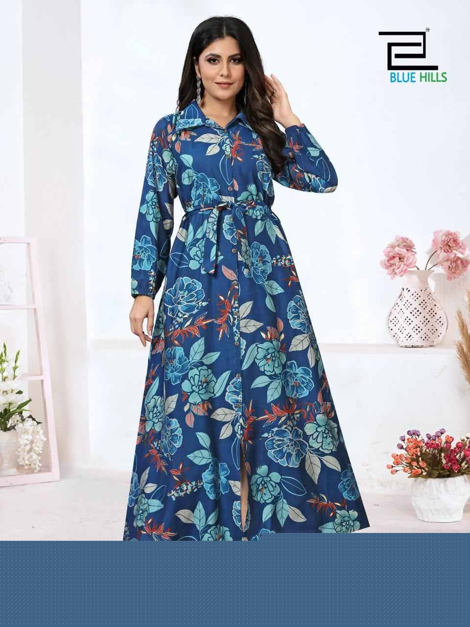 Rochelle Vol-3 By Blue Hills 301 To 303 Series Beautiful Stylish Fancy Colorful Casual Wear & Ethnic Wear Modal Chanderi Print Gowns At Wholesale Price