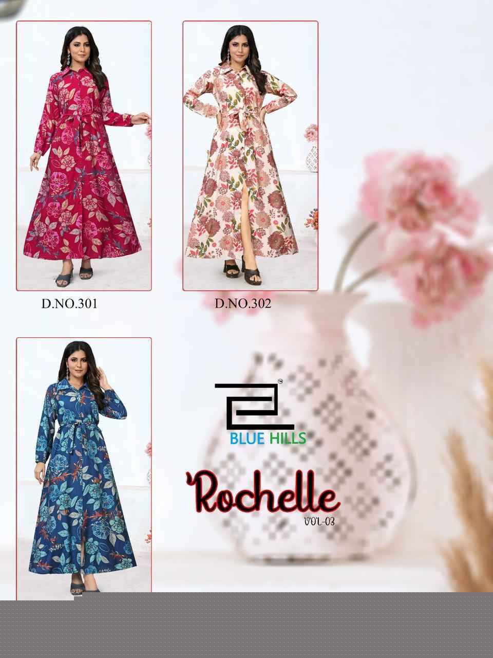 Rochelle Vol-3 By Blue Hills 301 To 303 Series Beautiful Stylish Fancy Colorful Casual Wear & Ethnic Wear Modal Chanderi Print Gowns At Wholesale Price