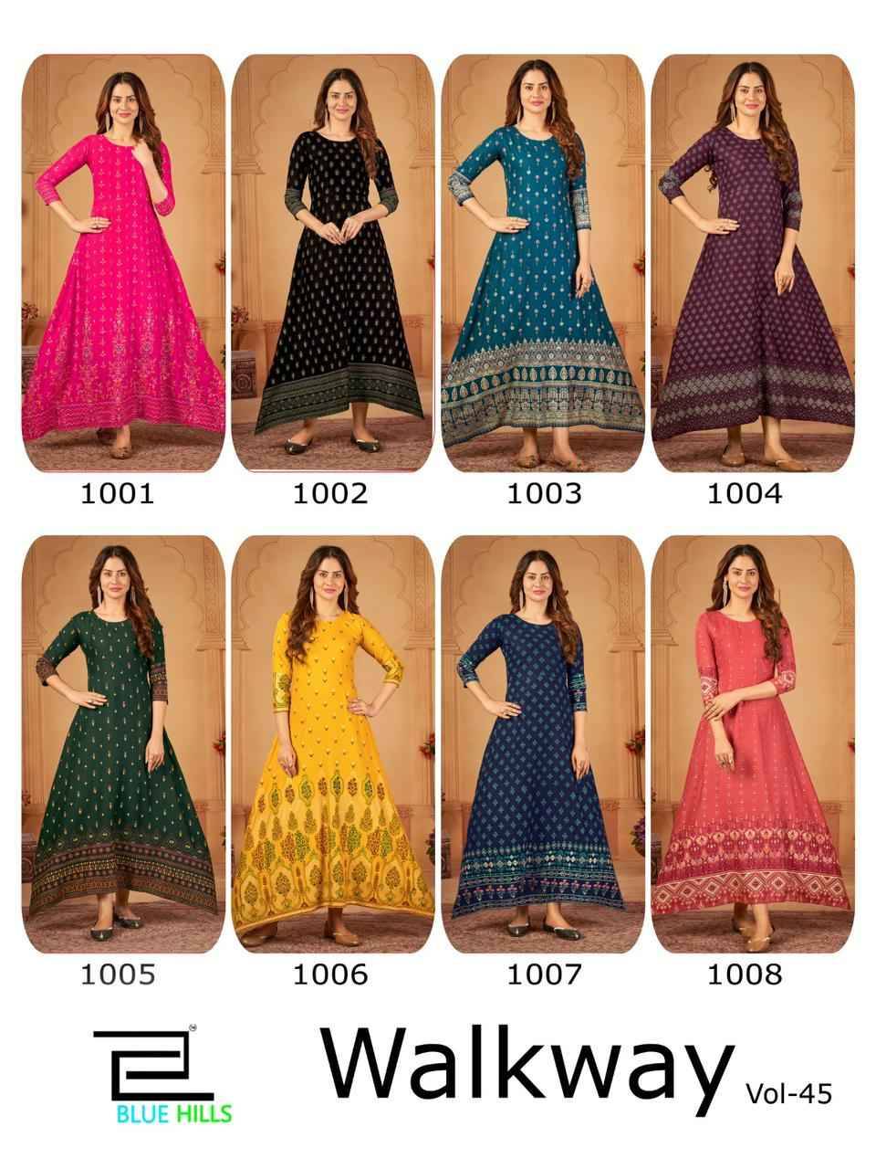 Walkway Vol-45 By Blue Hills 1001 To 1008 Series Beautiful Stylish Fancy Colorful Casual Wear & Ethnic Wear Rayon Foil Gowns At Wholesale Price